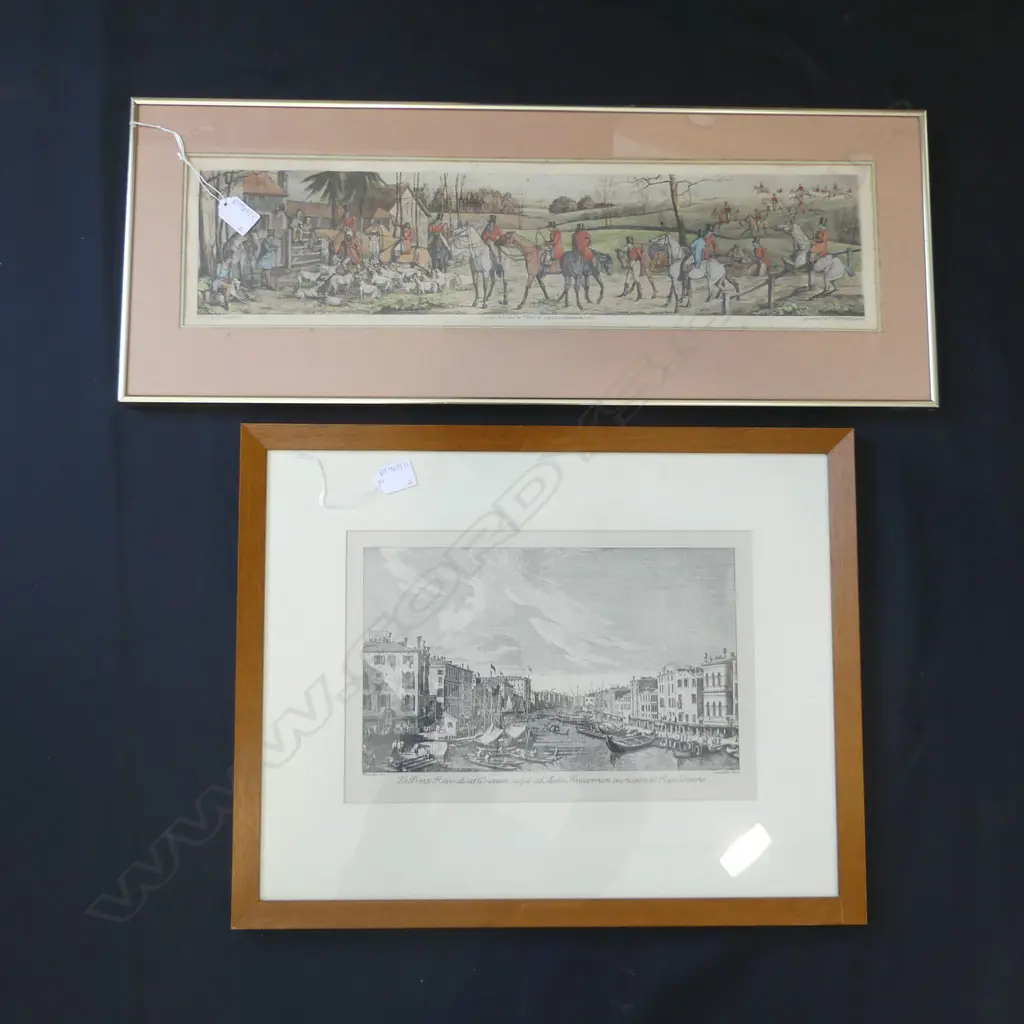2 ENGRAVINGS; ALKEN HUNTING SCENE 155x620mm + VENETIAN SCENE Image 1++