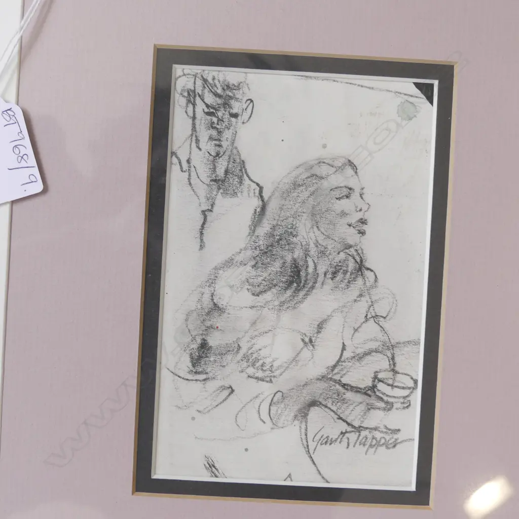 GARTH TAPPER 'AT THE BAR' SIGNED PENCIL SKETCH 135x85mm Image 1++