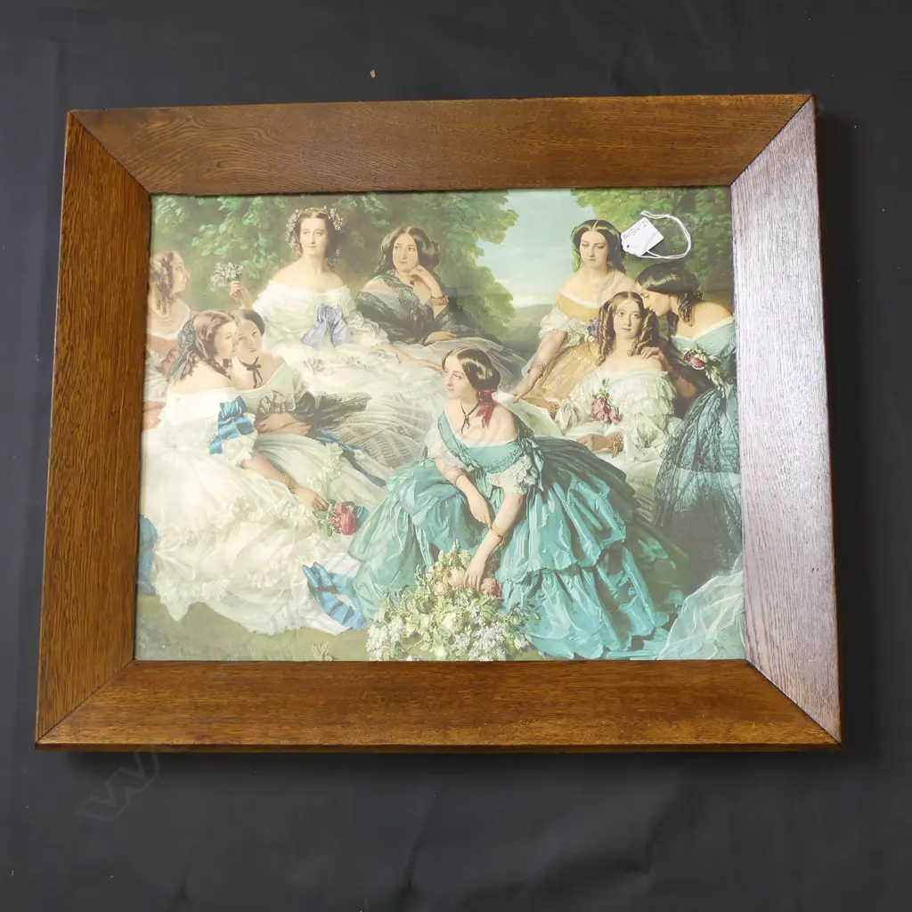 LG VINTAGE OAK FRAMED PRINT - GROUP OF LADIES IN PERIOD COSTUMES  490 X 390 Image 1++