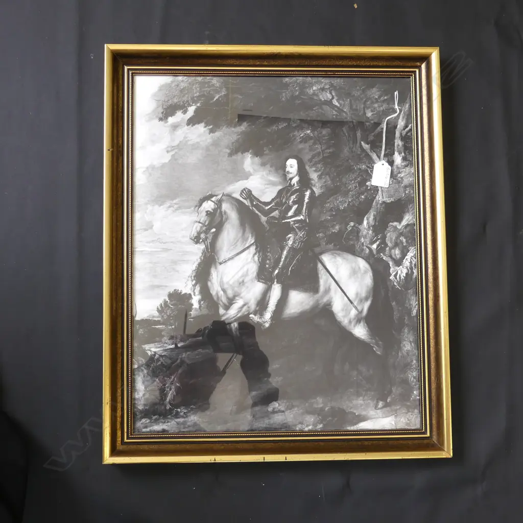 FRAMED BLACK & WHITE PRINT CAVALIER ON HORSEBACK  390 X 500MM Image 1++
