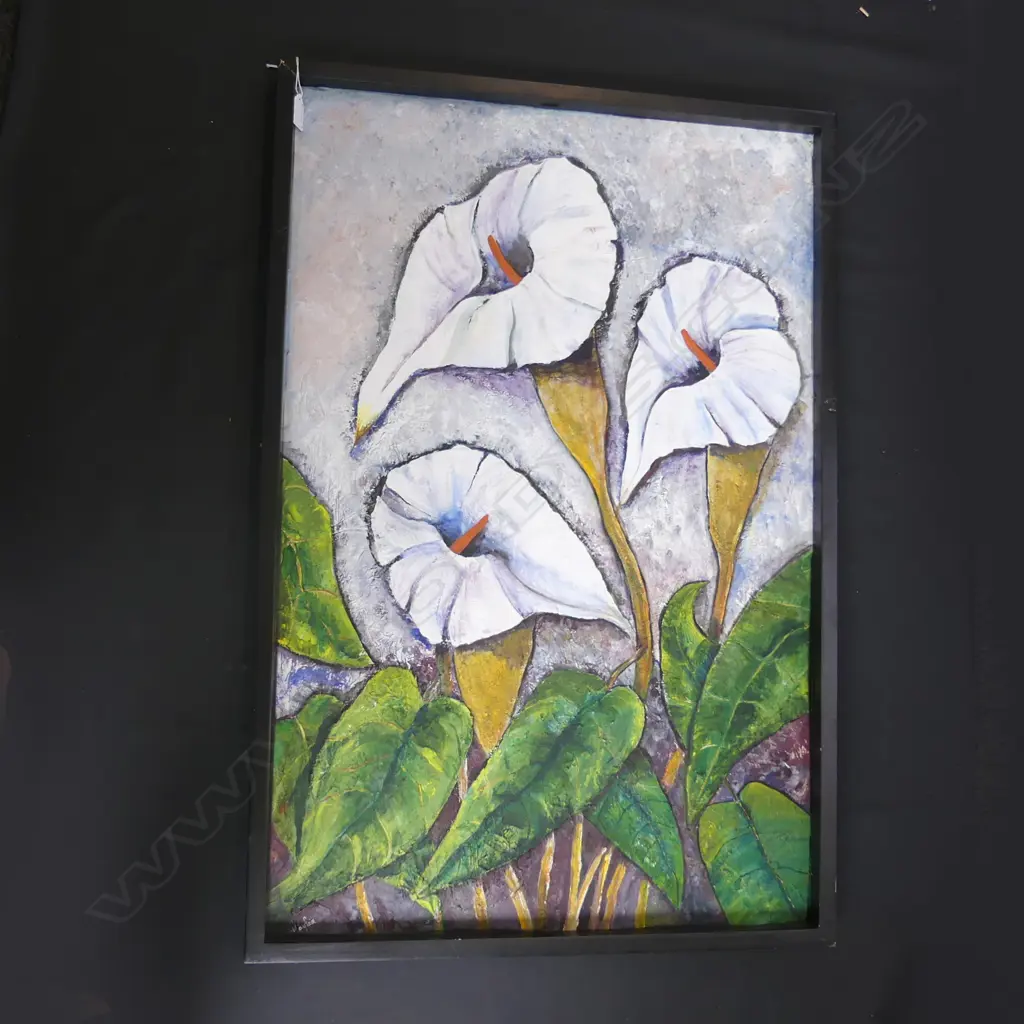 SIGNED MIXED MEDIA ARTWORK; PEACE LILIES 885x585mm Image 1++