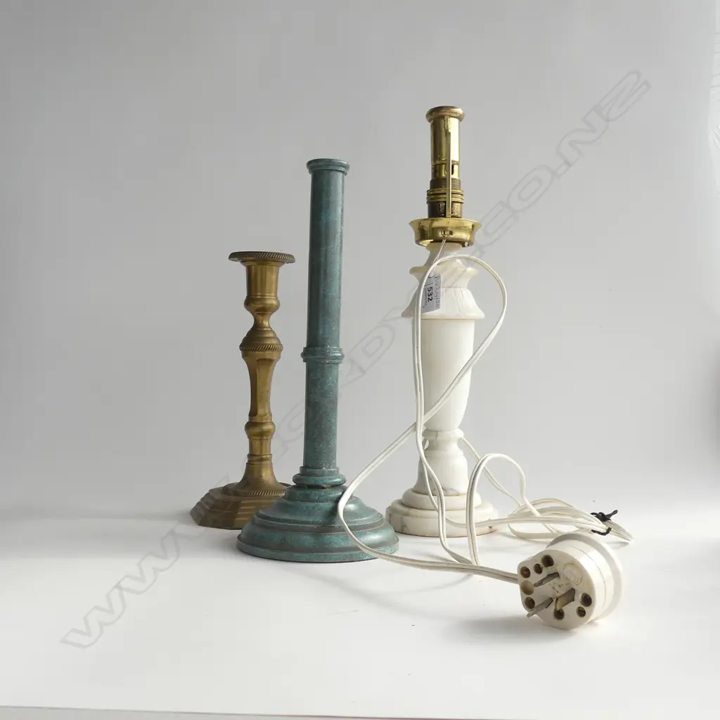 MARBLE LAMP BASE AF + BRASS CANDLESTICK + CANDLE HOLDER H.420mm Image 1++