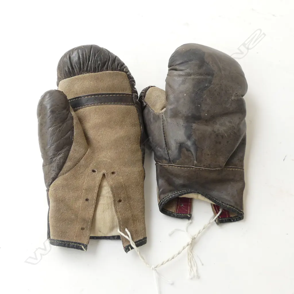 PR VINTAGE LEATHER BOXING GLOVES 'RINGMASTER' LABEL Image 1++