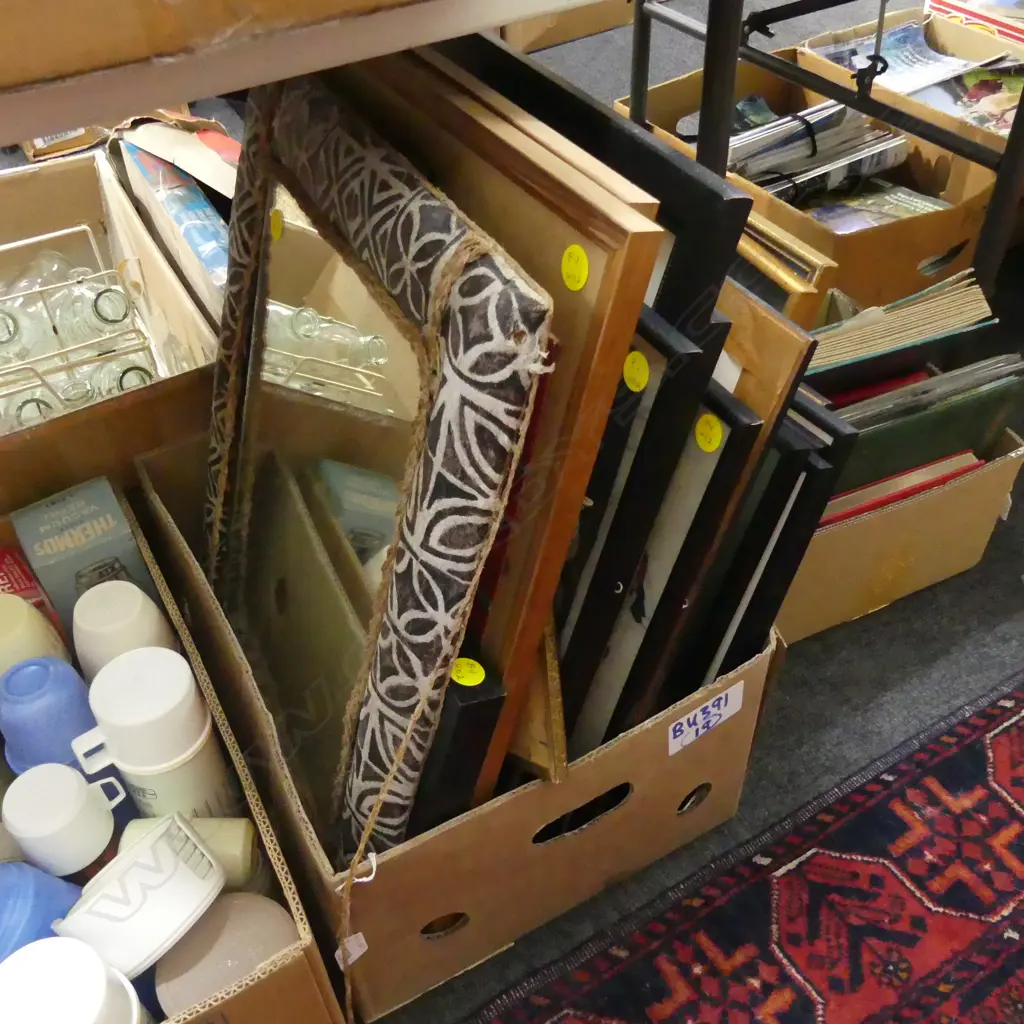 BOX LOT ASST. ARTWORKS; BATIK, TAPA MIRROR ETC Image 1++