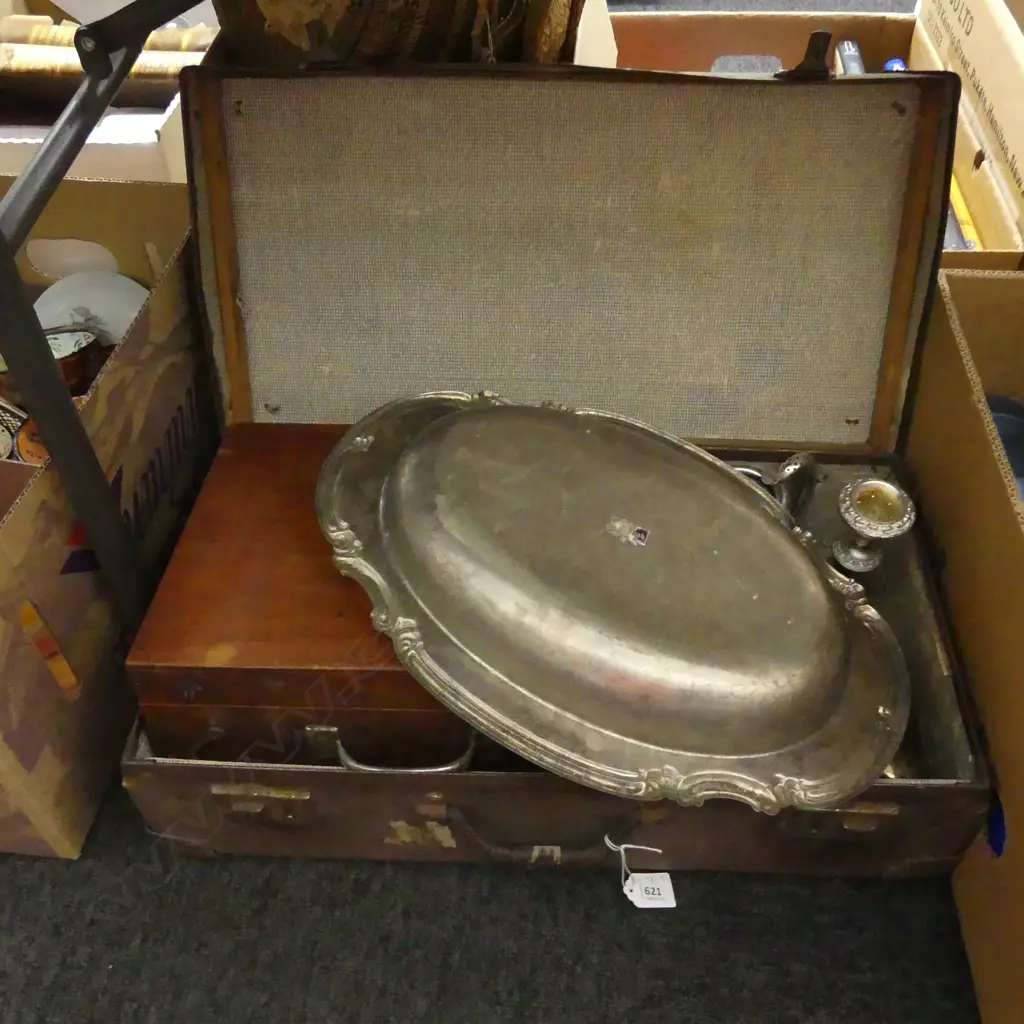 OLD SUITCASE w. EPNS ETC Image 1++
