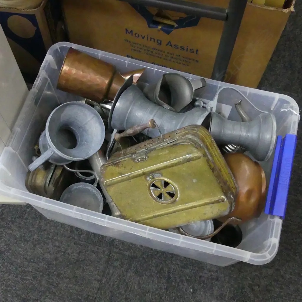 LG BOX LOT ASST PEWTER & COPPER ETC.. Image 1++