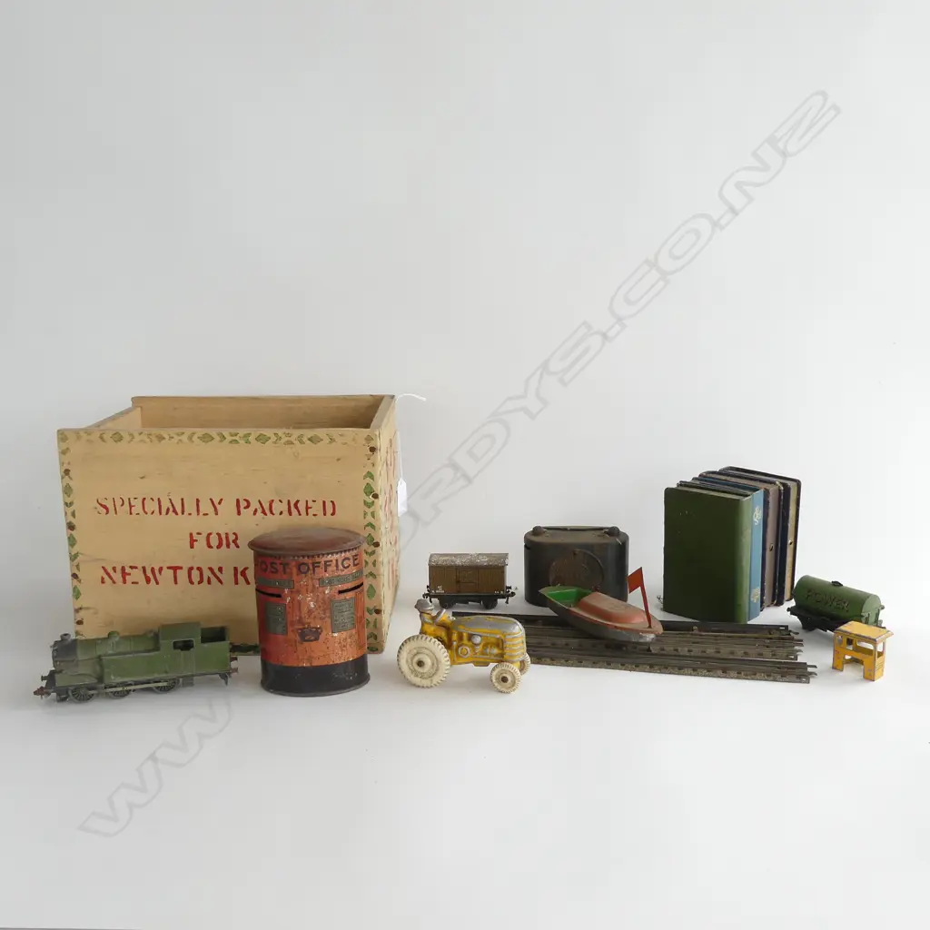 BOX LOT FUN HO TRACTOR, POST OFFICE SAVING BANKS, TOY TRAINS ETC Image 1++