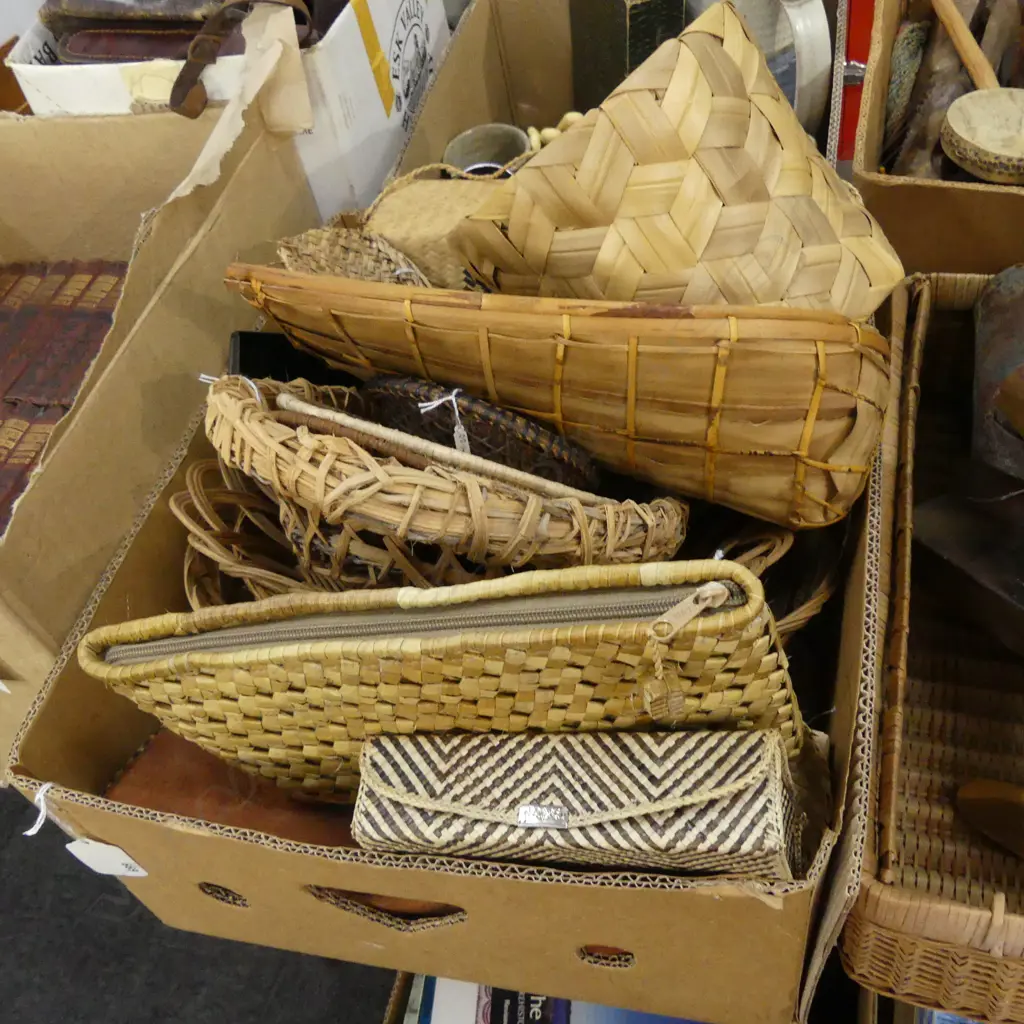 BOX LOT WOVEN BASKETRY .PACIFIC ,ASIA Image 1++