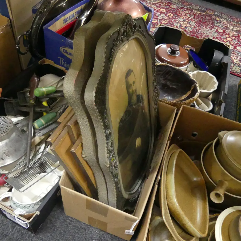 BOX LOT 5 ENGLISH LANDSCAPE ETCHINGS + PR HAND COLOURED PORTRAITS IN CONVEX GLASS FRAMES Image 1++