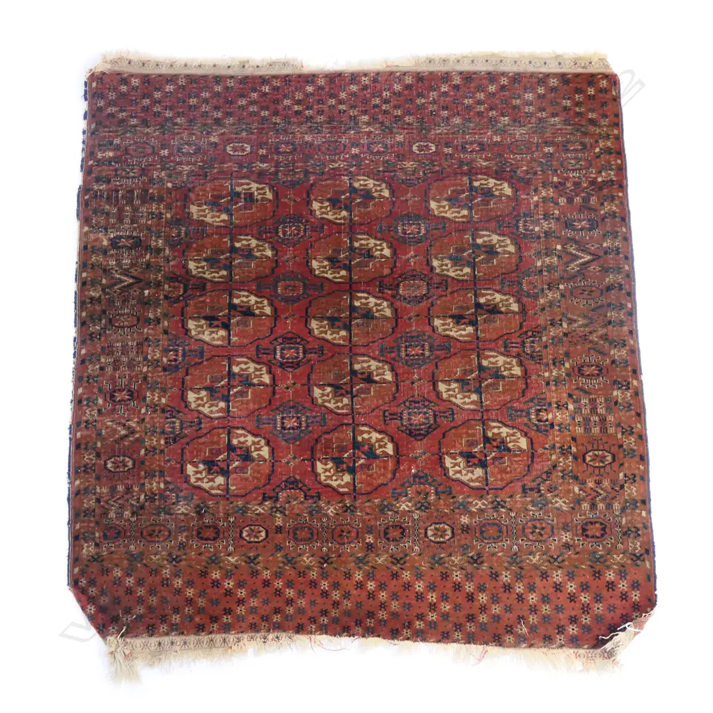 ANTIQUE AFGAN HAND KNOTTED WOOL PILE RUG SHOWING WEAR, 1230 X 1170mm Image 1++