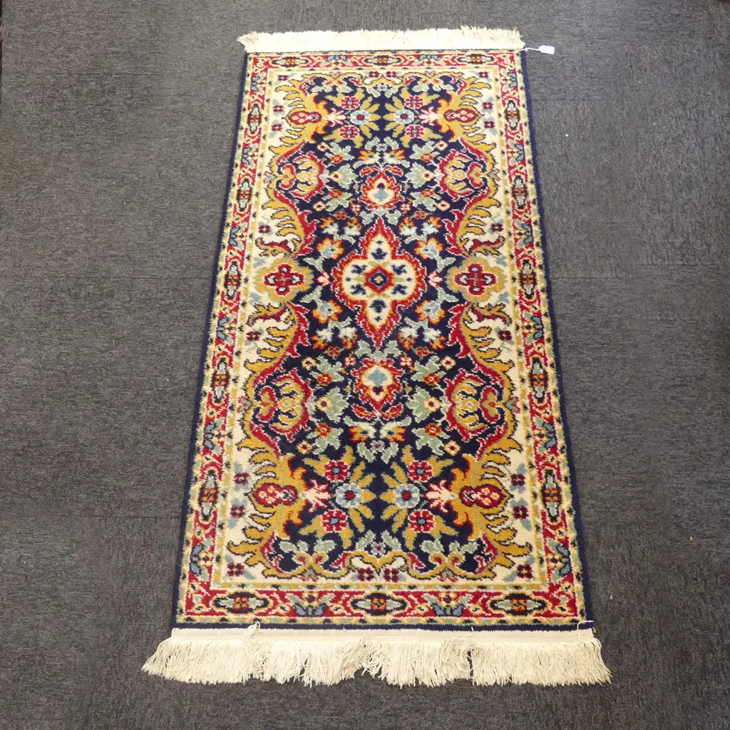 SML MACHINE WOVEN WOOL RUG - BLUE, RED & TAN 1380x680mm Image 1++