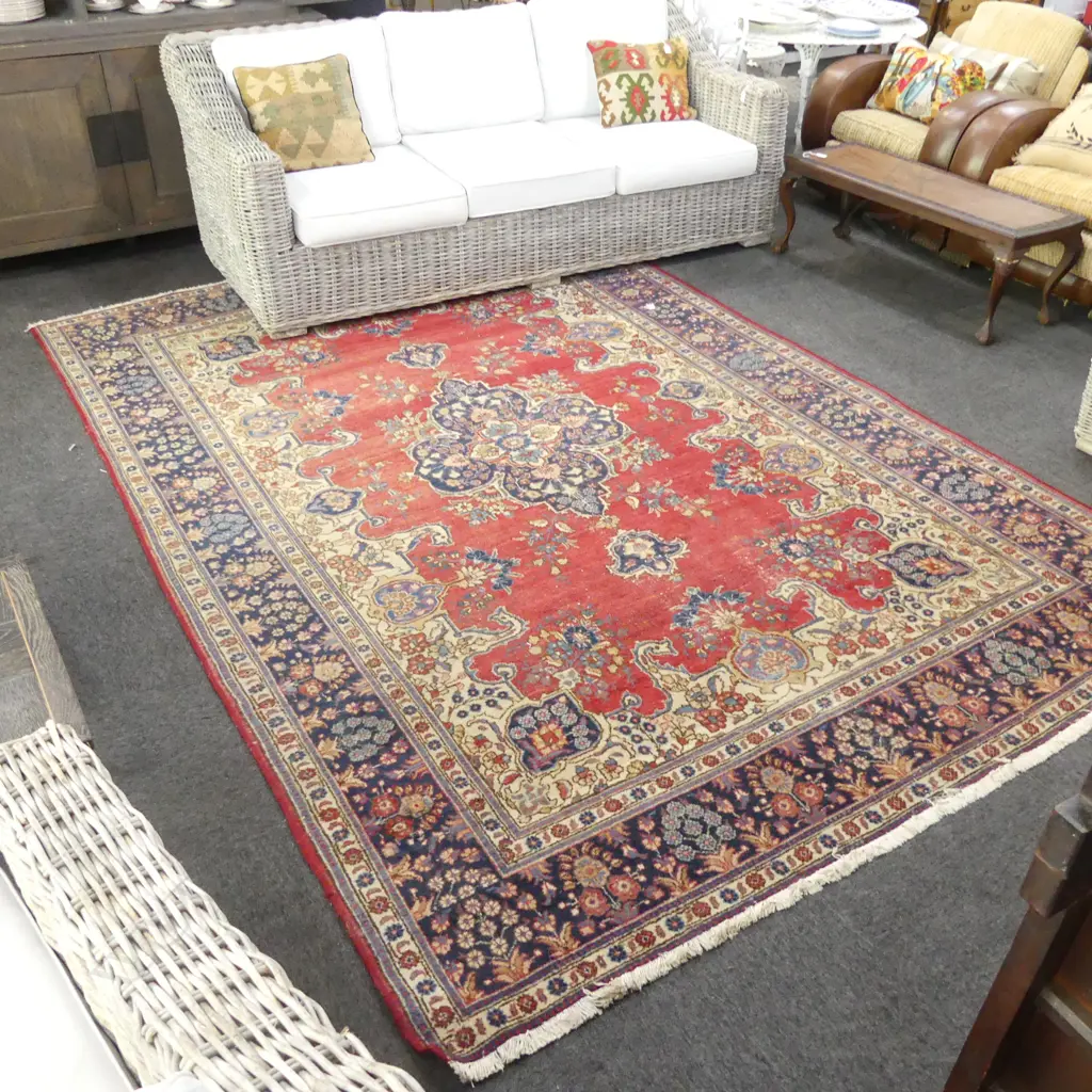 LARGE RED HAND KNOTTED WOOL PILE RUG 3100x2160mm Image 1++