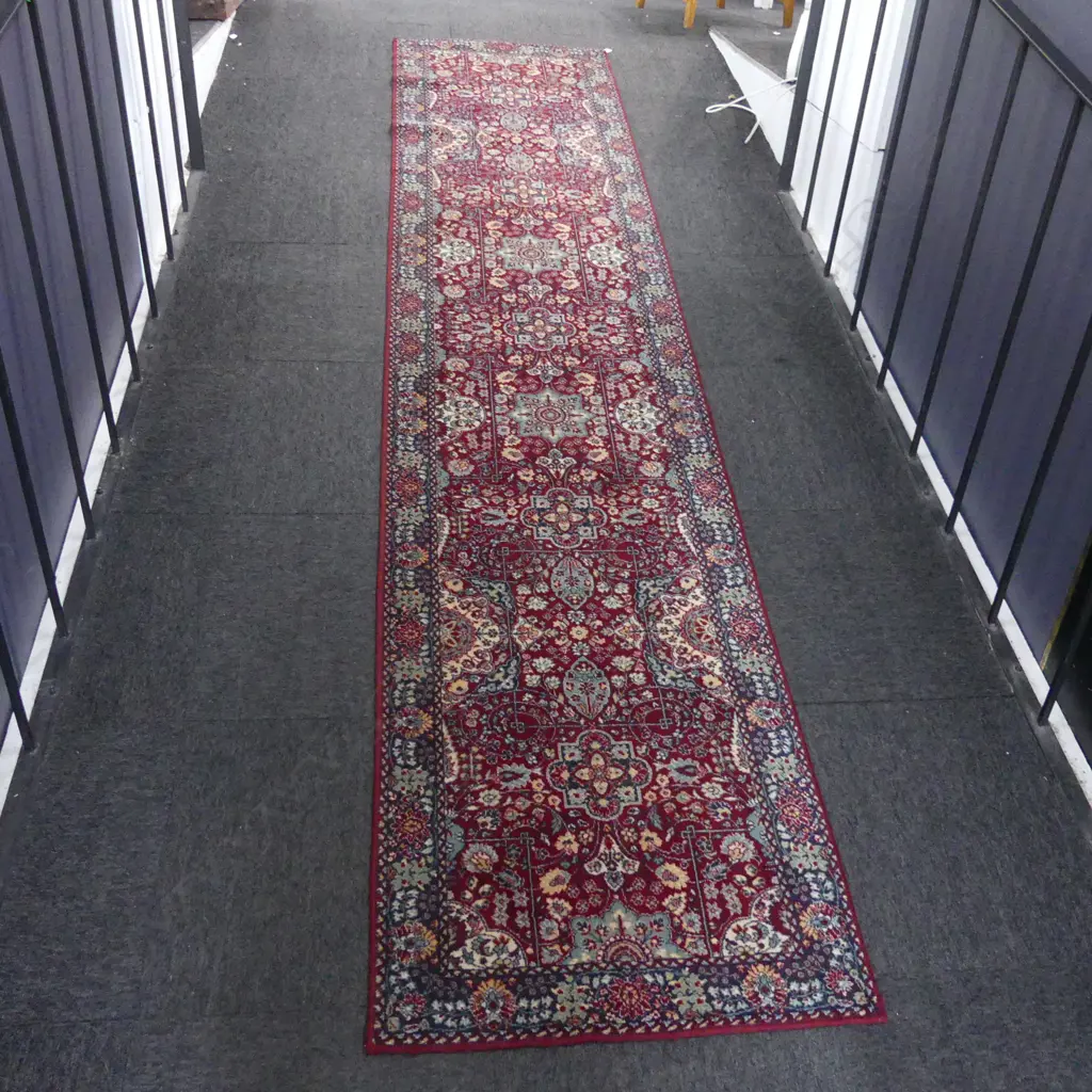 MACHINE WOVEN RED WOOL RUNNER RUG 3350x750mm Image 1++