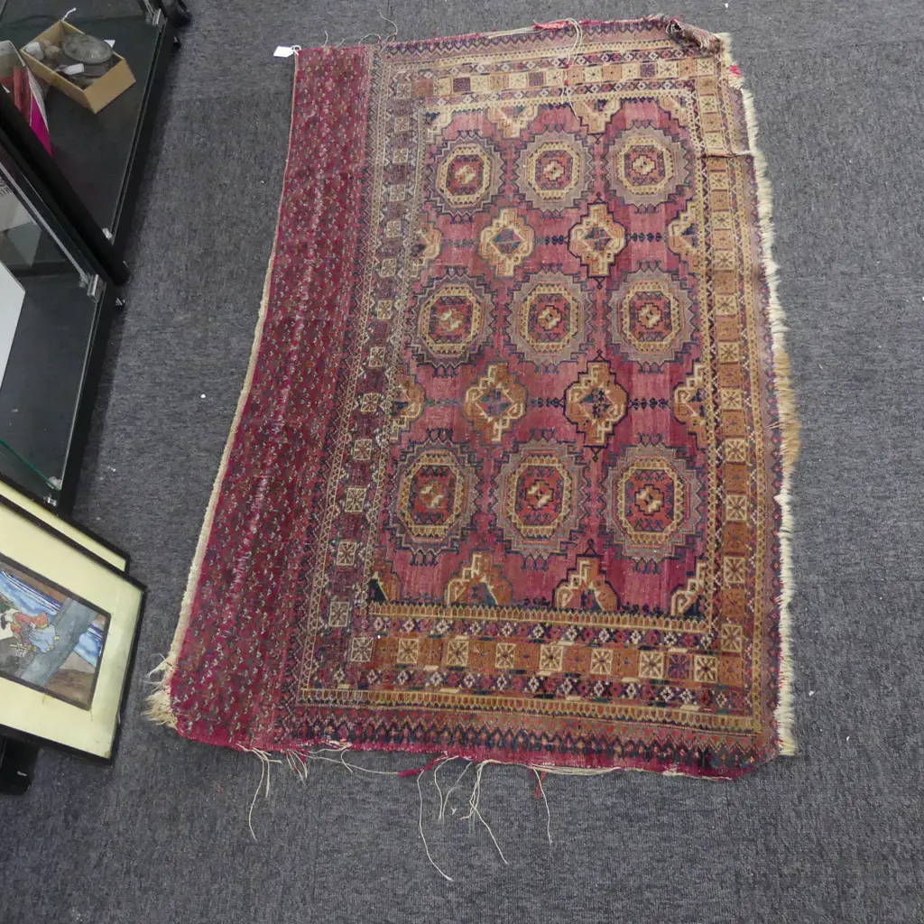 ANTIQUE AFGAN HAND KNOTTED ALL WOOL RUG SHOWING WEAR ,820 X 1320mm Image 1++