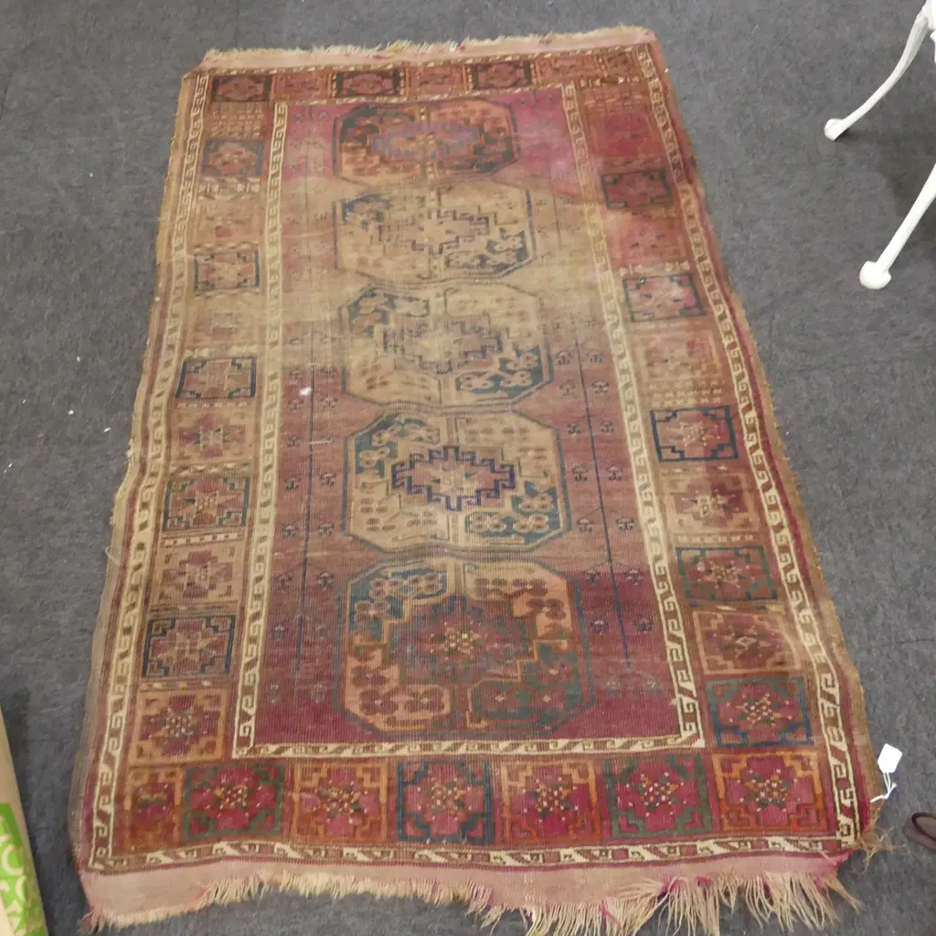 ANTIQUE AFGAN HAND KNOTTED ALL WOOL RUG SHOWING WEAR, 1650 X 1070mm Image 1++