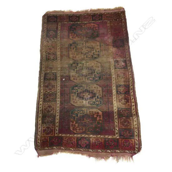 ANTIQUE AFGAN HAND KNOTTED ALL WOOL RUG SHOWING WEAR, 1650 X 1070mm