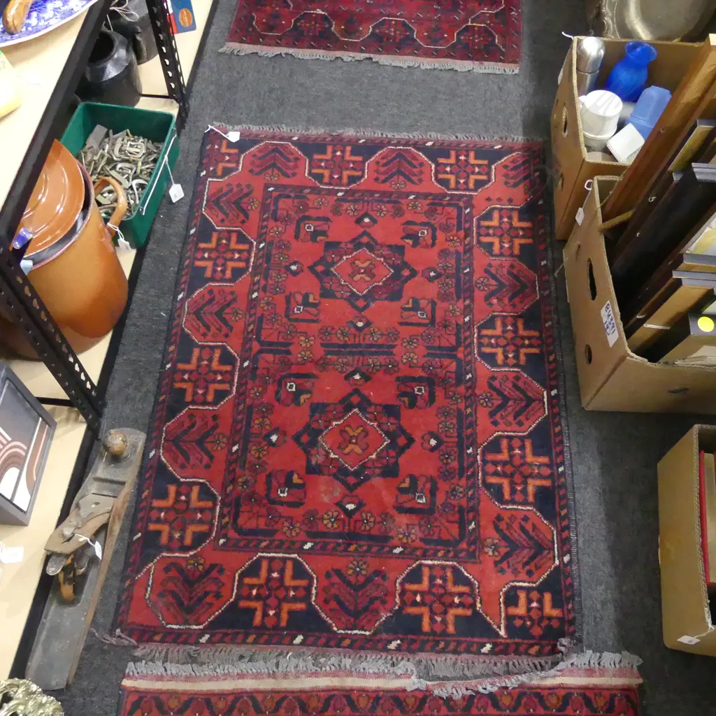 HAND KNOTTED AFGHAN KHAMYAB ALL WOOL RUG 1150x780mm Image 1++