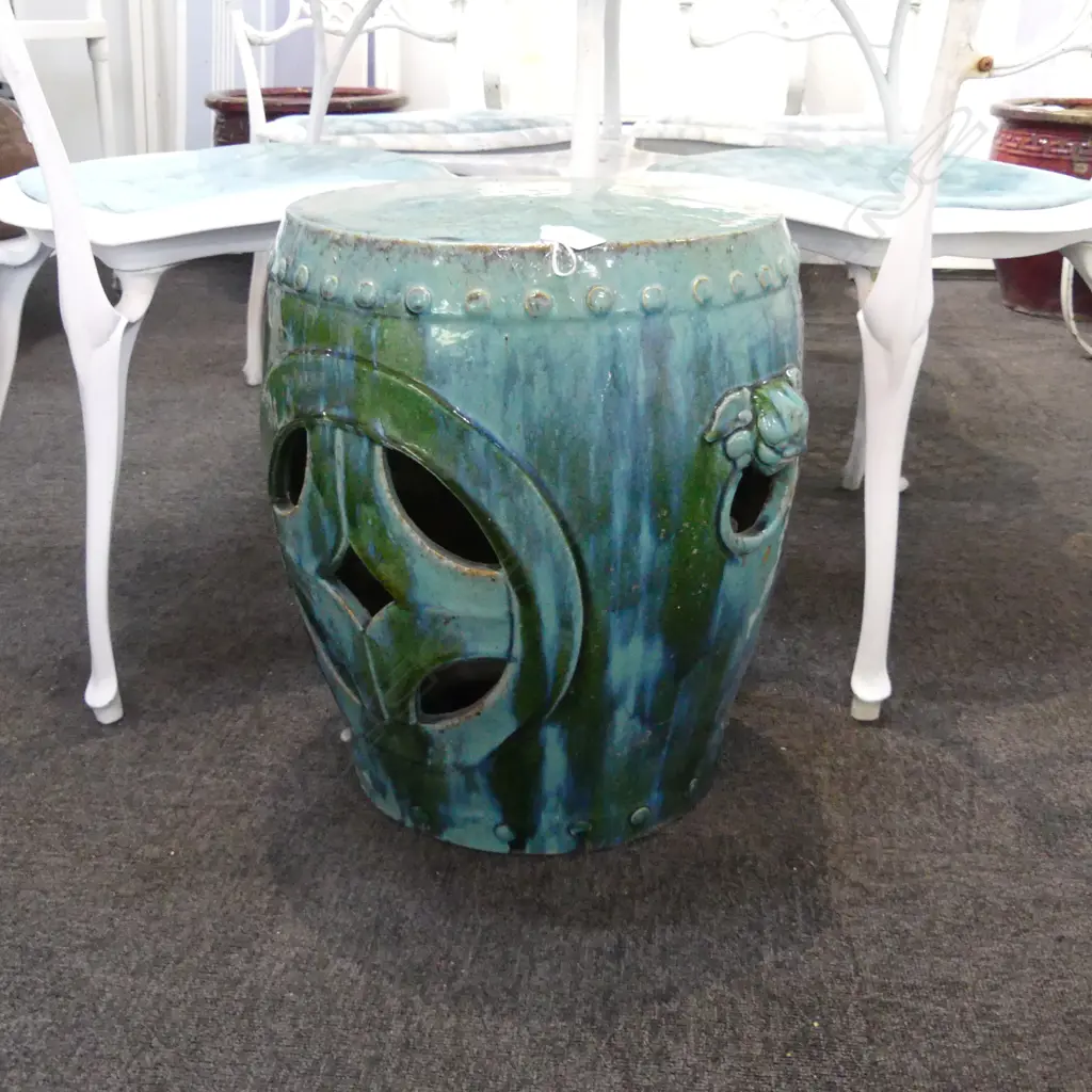 BLUE / GREEN GLAZED CHINESE GARDEN SEAT H.460mm Image 1++