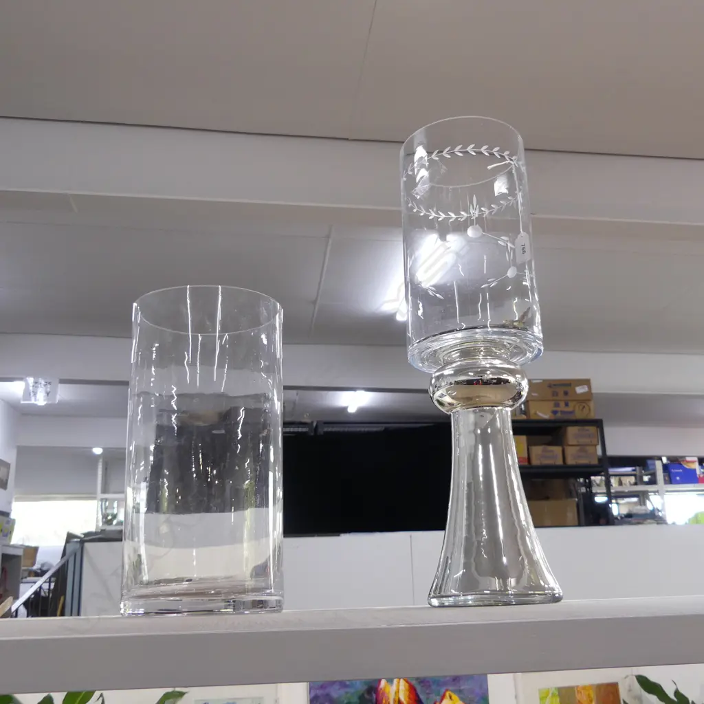 2 TALL GLASS VASES H.490mm minor chips Image 1++