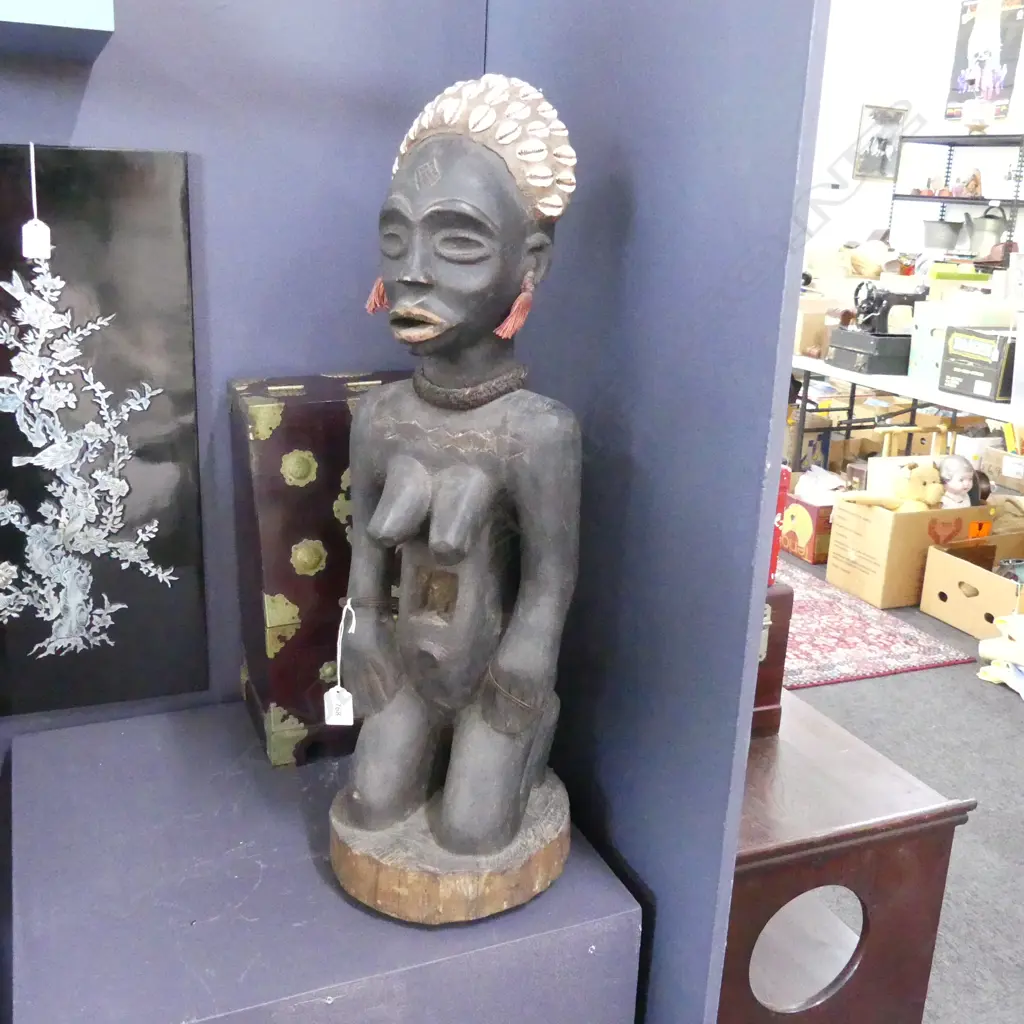 CARVED WOODEN TRIBAL FEMALE FIGURE H.650mm Image 1++