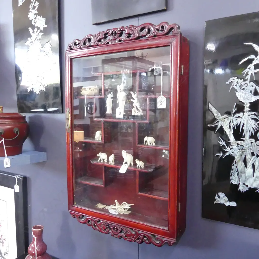 ORIENTAL ROSEWOOD & GLASS SHELF CABINET 700 X 445MM Image 1++
