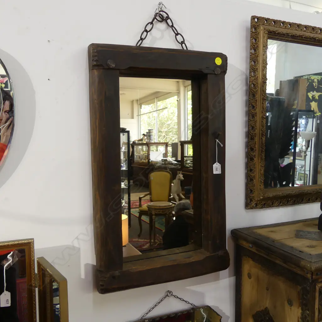 RUSTIC WOODEN MIRROR; CHUNKY FRAME 740x440mm Image 1++