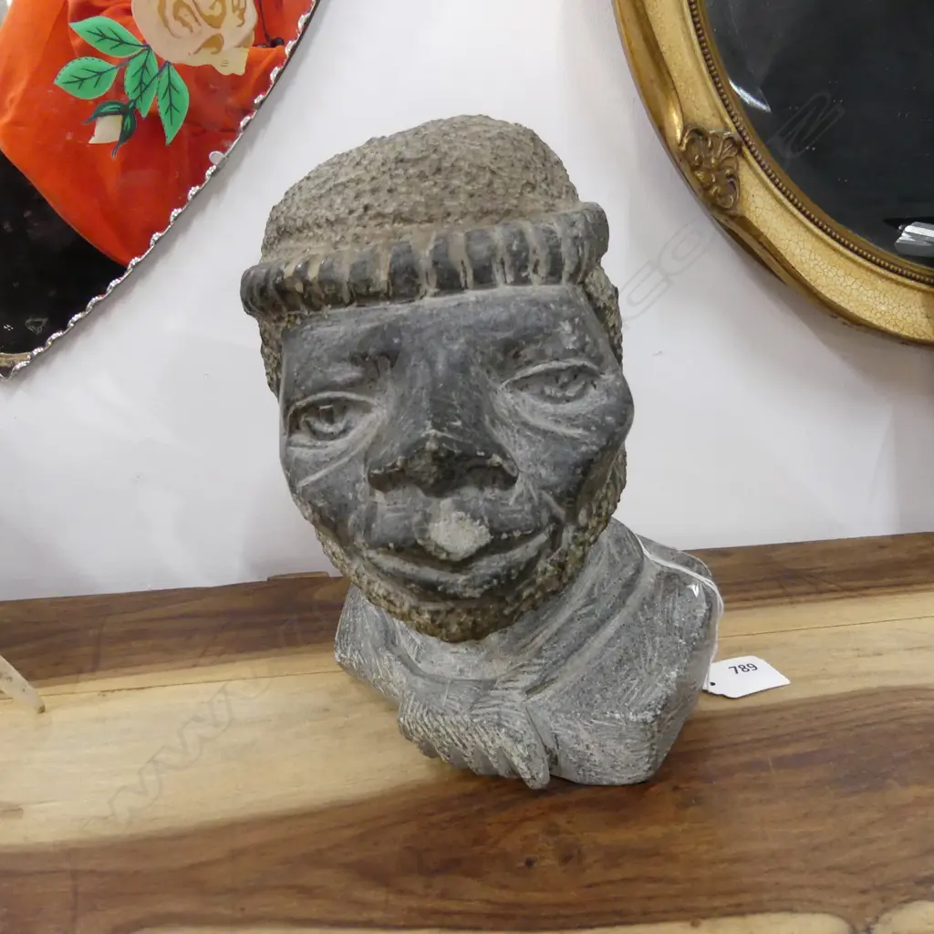 CARVED STONE HEAD H.215mm; AFRICAN / PACIFIC? Image 1++