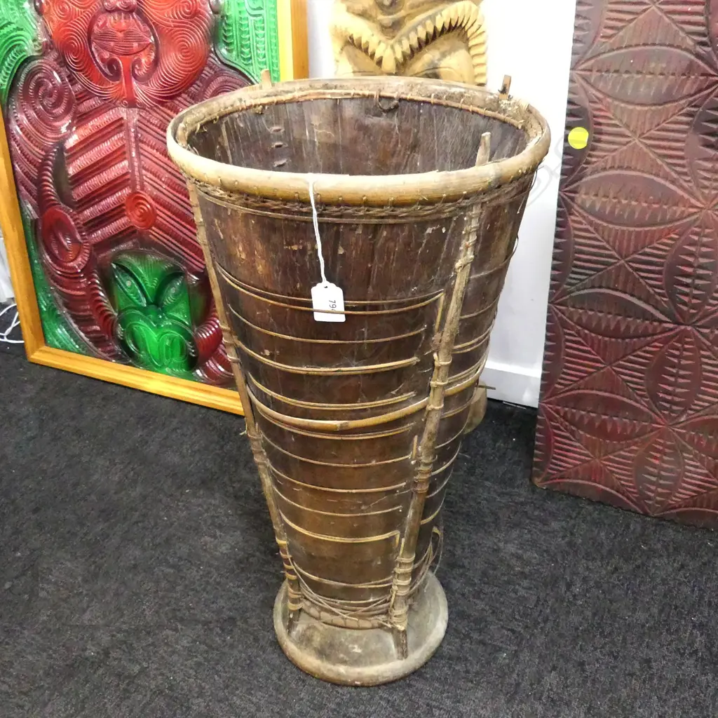 TRIBAL WOODEN TALL BIN H.635mm Image 1++