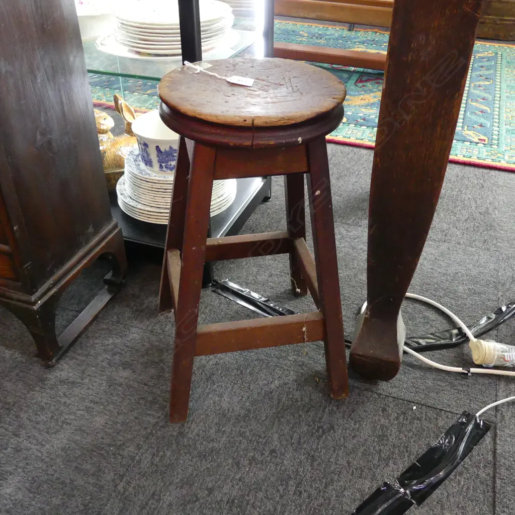 VINTAGE WOODEN STOOL H. 480mm Image 1++