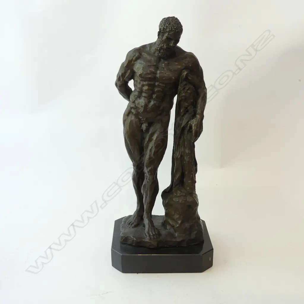 BRONZE; HERCULES w. SKIN OF NEMEAN LION; MARBLE BASE - SIGNED H 480mm Image 1++