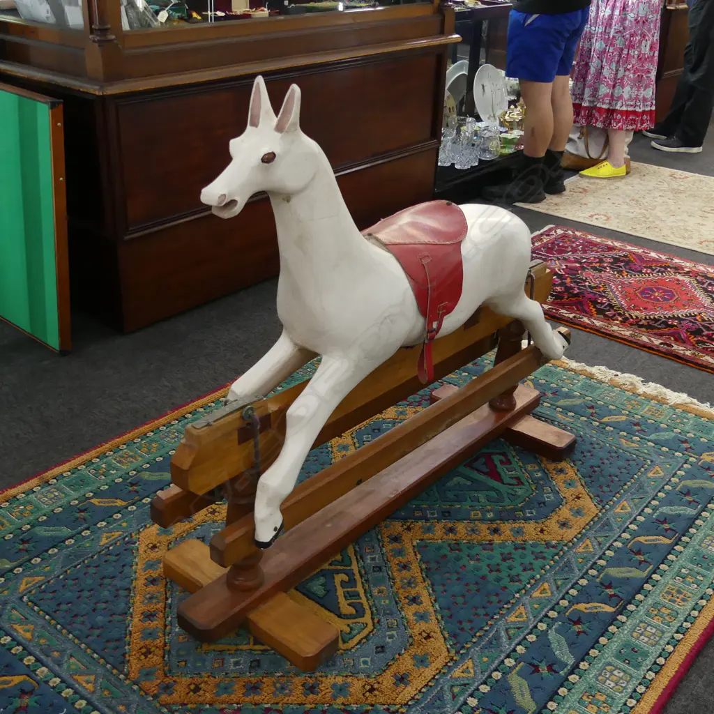 VINTAGE CARVED WOODEN ROCKING HORSE L.1200mm Image 1++