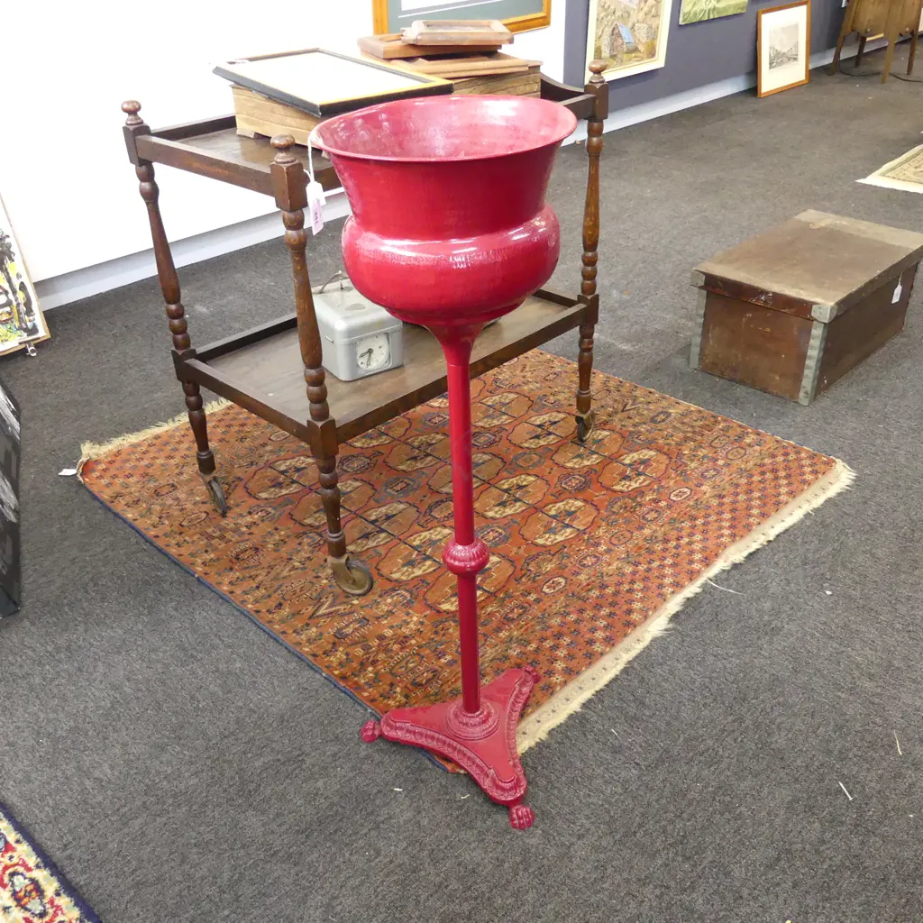 RED PAINTED VINTAGE STYLE PLANT STAND H.890mm Image 1++