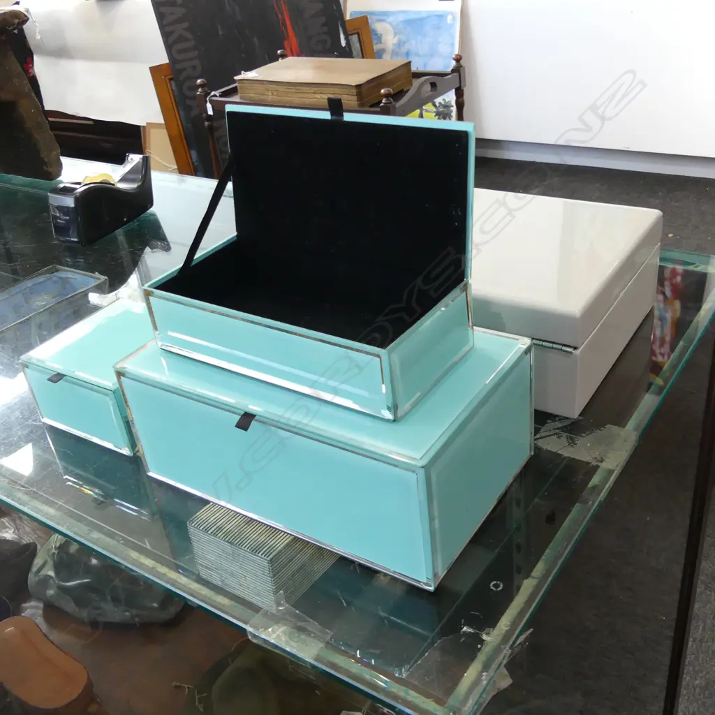 4 JEWELLERY BOXES; GREY MELAMINE W.280mm + SET OF 3  Image 1++
