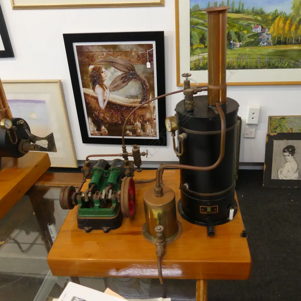 STUART MODEL STEAM ENGINE - 'SCORE' TWIN CYLINDER STATIONARY HORIZONTAL ENGINE 350x280x415mm + 2 BOOKLETS Image 1++