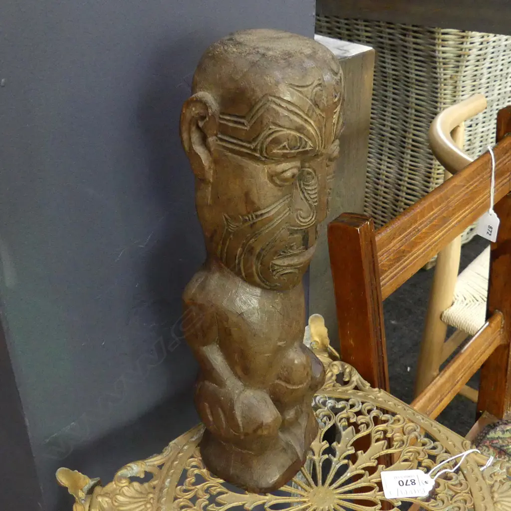 CARVED WOODEN MAORI FIGURE H.305mm Image 1++