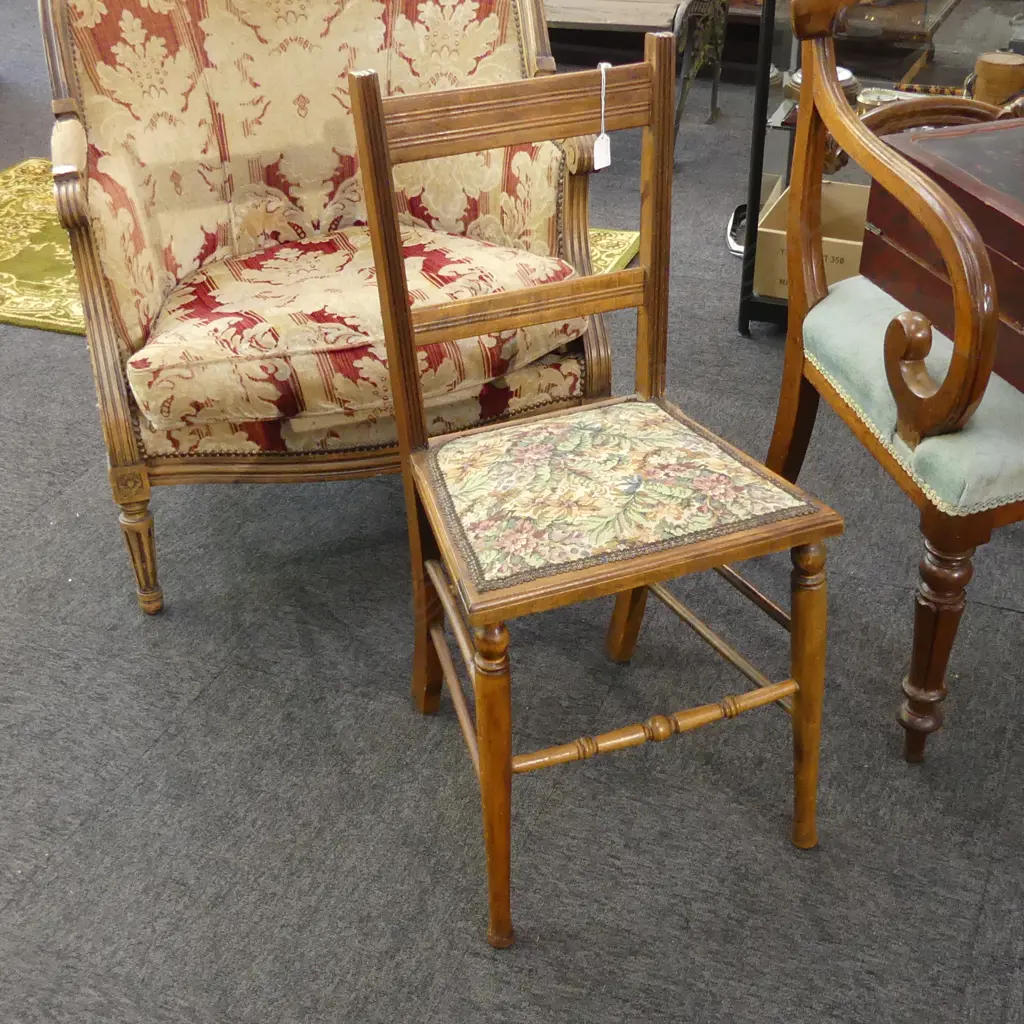 VINTAGE WOODEN CHAIR WITH TAPESTRY SEAT  Image 1++
