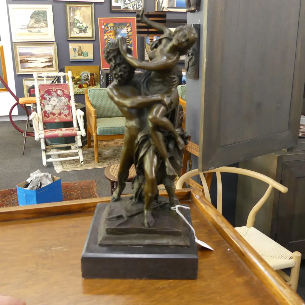BRONZE SCULPTURE ON MARBLE BASE; ABDUCTION OF PERSEPHONE BY PLUTO; SIGNED AT BASE H 370MM Image 1++