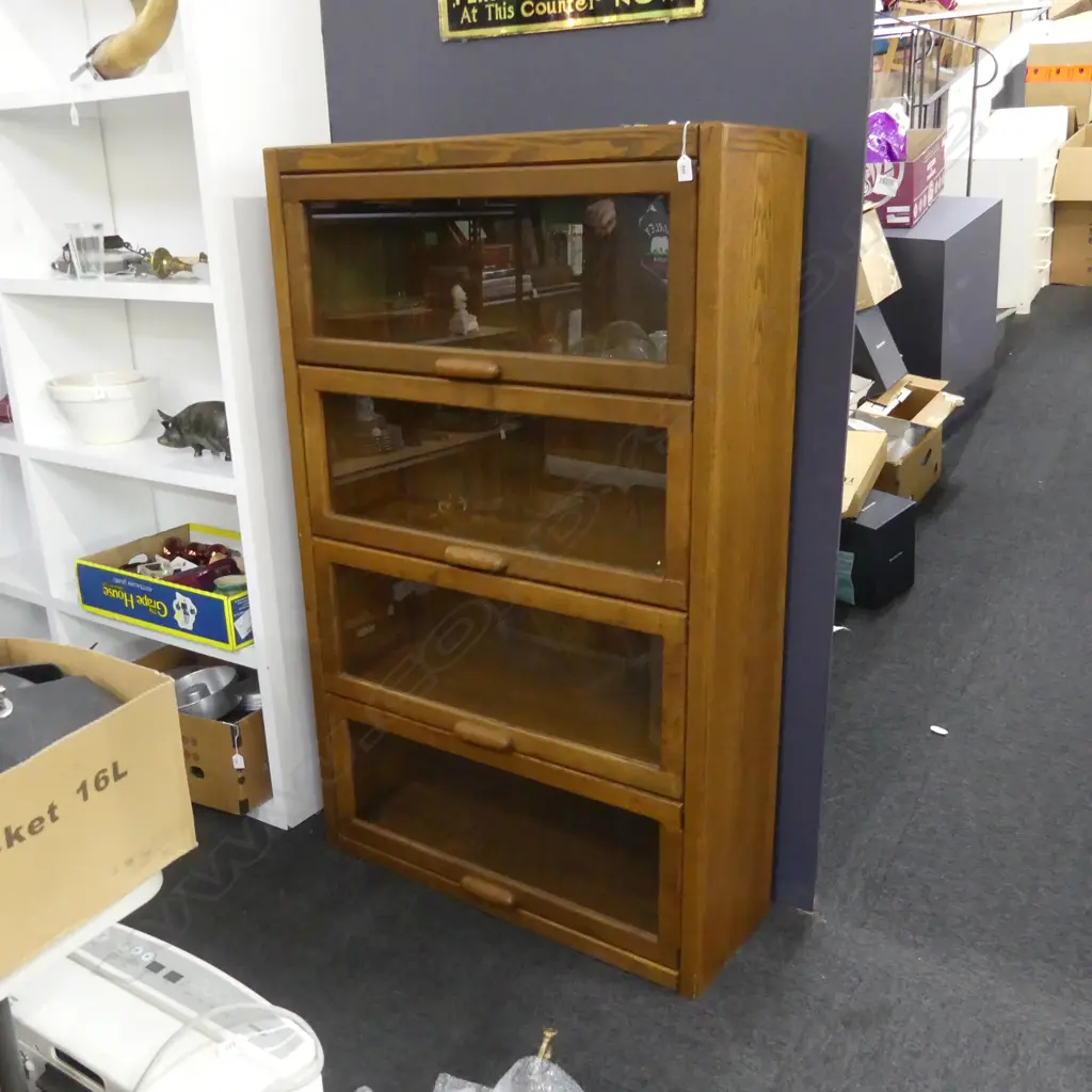 GLAZED FOUR DOOR GLOBE WERNIK TYPE BOOK CASE FRONT OPENING 950 X 330 X 1515mm Image 1++