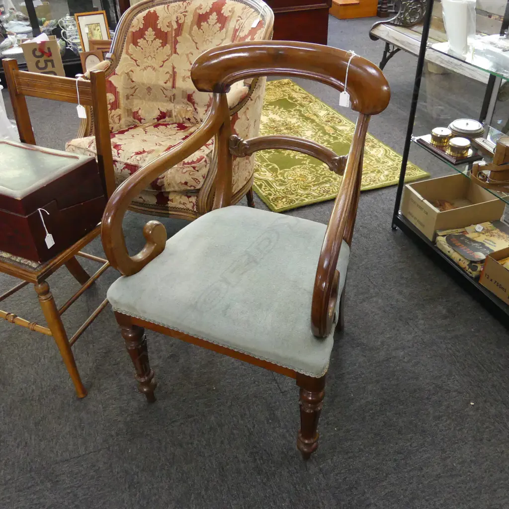 REGENCY MAHOGANY SCROLL ARM CARVER CHAIR Image 1++