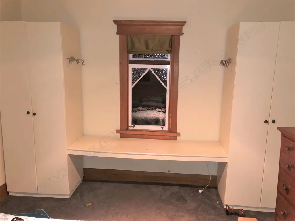 PR TALL CUPBOARDS 900x615x2400mm. WITH DESK/SHELF BETWEEN... Image 1++