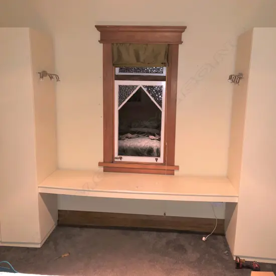 PR TALL CUPBOARDS 900x615x2400mm. WITH DESK/SHELF BETWEEN...