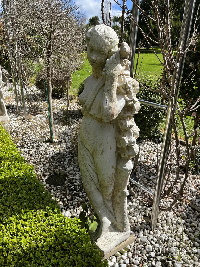 TALL CONCRETE GARDEN CLASSICAL GODDESS STATUE H.1400mm Semi naked w floral garland Image 1++