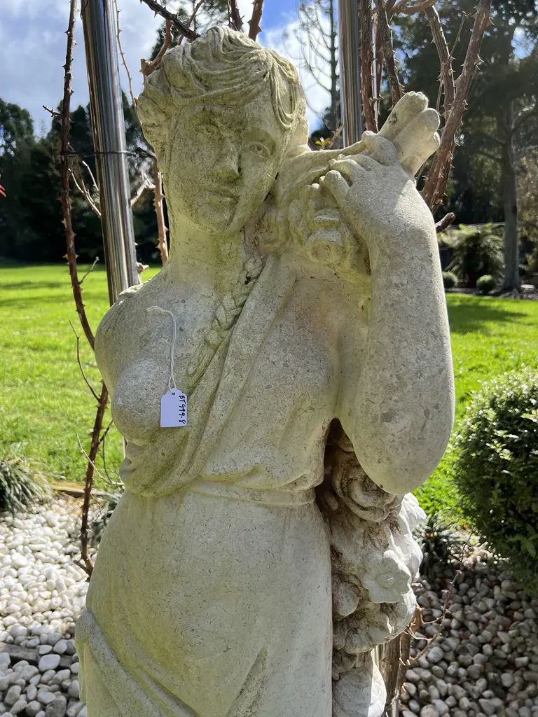 TALL CONCRETE GARDEN CLASSICAL GODDESS STATUE H.1400mm Semi naked w floral garland Image 1++