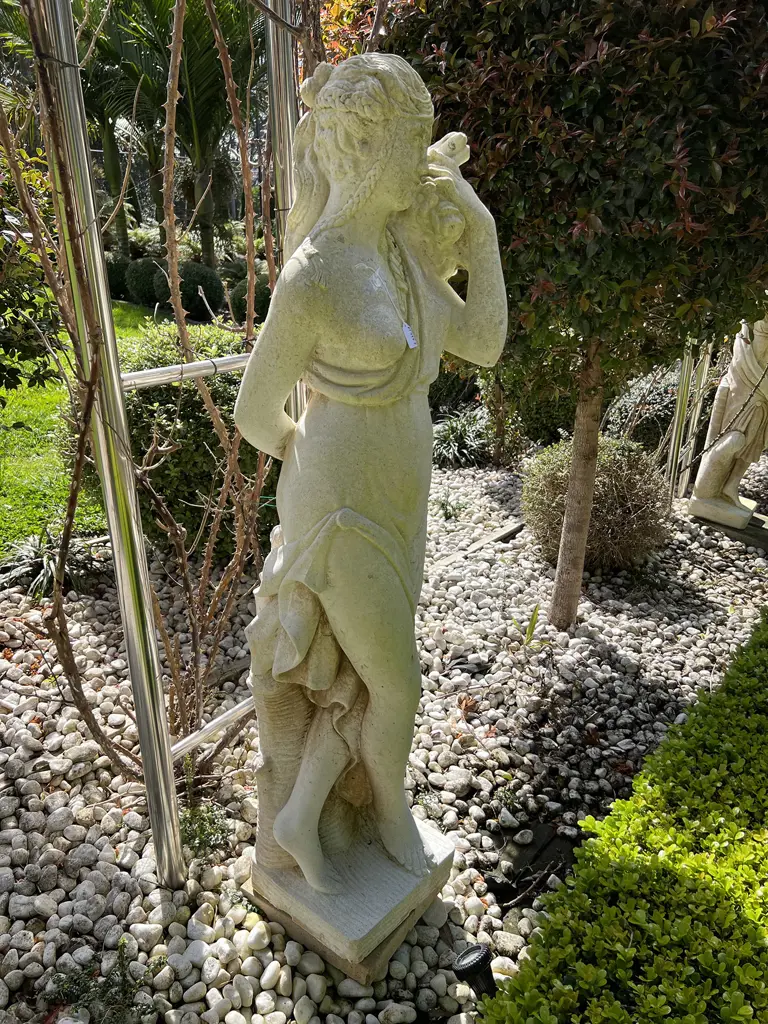 TALL CONCRETE GARDEN CLASSICAL GODDESS STATUE H.1400mm Semi naked w floral garland Image 1++