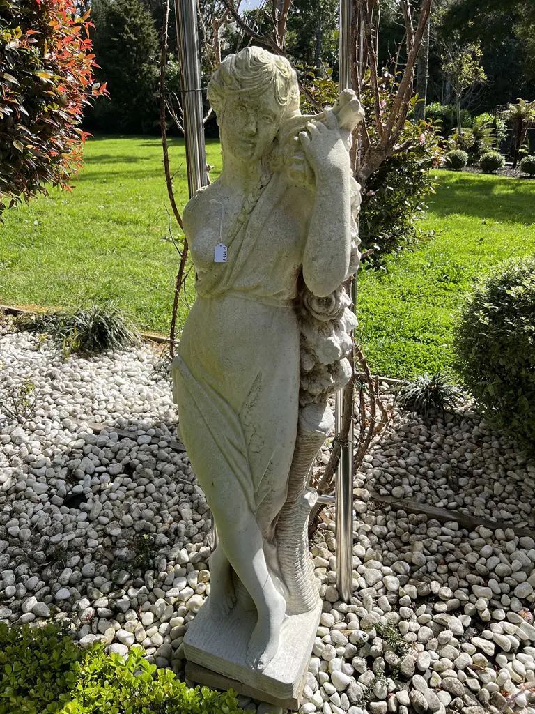 TALL CONCRETE GARDEN CLASSICAL GODDESS STATUE H.1400mm Semi naked w floral garland Image 1++