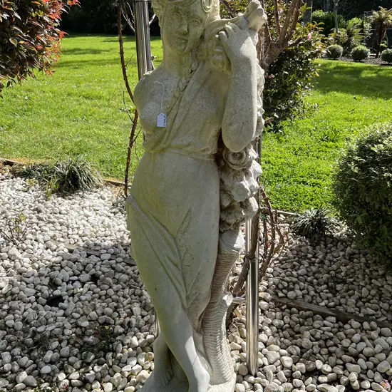 TALL CONCRETE GARDEN CLASSICAL GODDESS STATUE H.1400mm Semi naked w floral garland