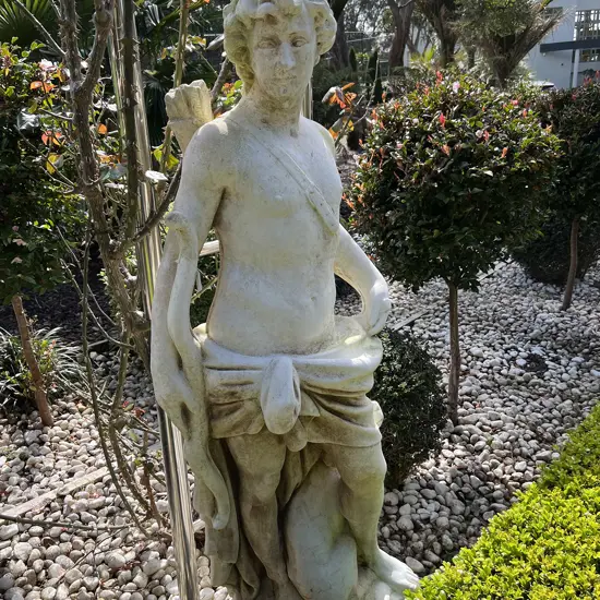 TALL CONCRETE GARDEN CLASSICAL MALE HUNTER STATUE H.1400mm with quiver & dog 