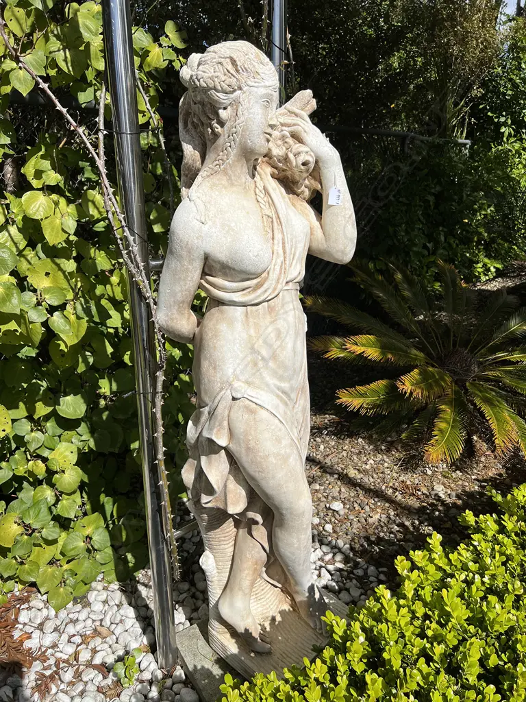 TALL CONCRETE GARDEN CLASSICAL GODDESS STATUE H.1400mm Semi naked w floral garland Image 1++