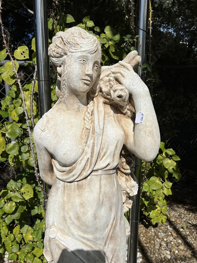 TALL CONCRETE GARDEN CLASSICAL GODDESS STATUE H.1400mm Semi naked w floral garland Image 1++