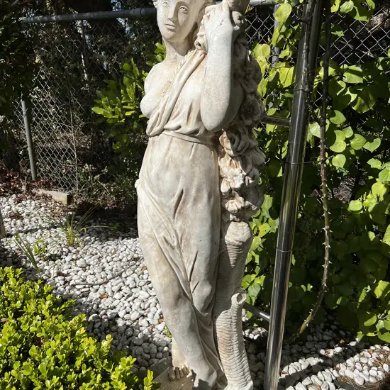 TALL CONCRETE GARDEN CLASSICAL GODDESS STATUE H.1400mm Semi naked w floral garland